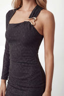 Glitter Metallic Detail One Shoulder Mini Dress