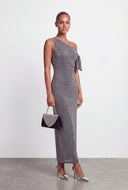 Bow One Shoulder Lurex Maxi Cocktail Dress