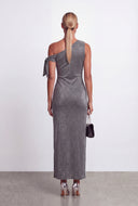 Bow One Shoulder Lurex Maxi Cocktail Dress