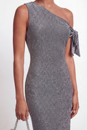 Bow One Shoulder Lurex Maxi Cocktail Dress