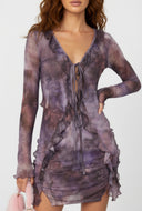 Galaxy Mesh Ruffle Bodycon Mini Dress