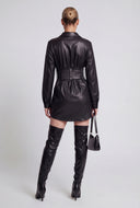 Faux Leather Lace Up Belt Shirt Dress