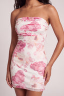 Beaded Floral Strapless Mini Dress