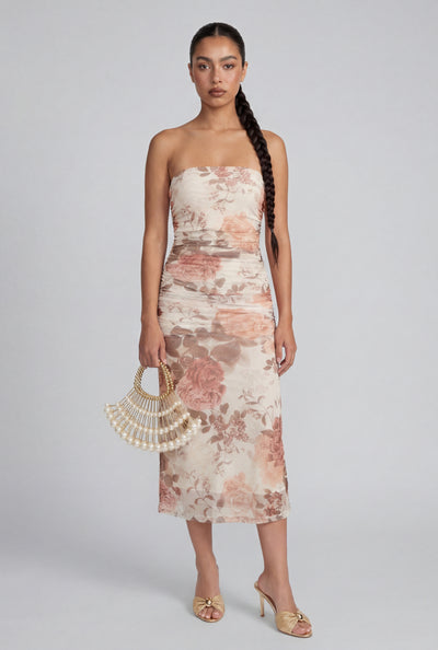 Floral Strapless Midi Dress