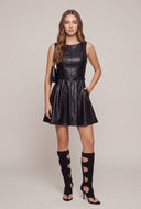Vegan Leather Belted Mini Dress