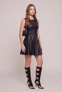 Vegan Leather Belted Mini Dress