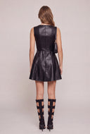 Vegan Leather Belted Mini Dress