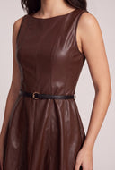 Vegan Leather Belted Mini Dress