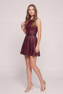 Vegan Leather Belted Mini Dress