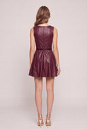 Vegan Leather Belted Mini Dress
