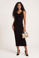 Brooch Shoulder Cowl Neck Maxi Dress