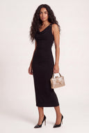 Brooch Shoulder Cowl Neck Maxi Dress