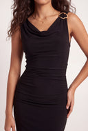 Brooch Shoulder Cowl Neck Maxi Dress