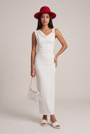 Brooch Shoulder Cowl Neck Maxi Dress