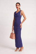 Brooch Shoulder Cowl Neck Maxi Dress