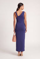 Brooch Shoulder Cowl Neck Maxi Dress
