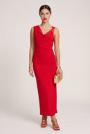 Brooch Shoulder Cowl Neck Maxi Dress