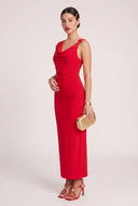 Brooch Shoulder Cowl Neck Maxi Dress