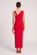 Brooch Shoulder Cowl Neck Maxi Dress