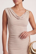 Brooch Shoulder Cowl Neck Maxi Dress