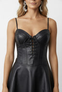 Faux Leather Sweetheart Skater Mini Dress