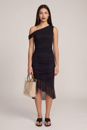 Aymmetrical Ruched Midi Dress