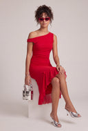 Aymmetrical Ruched Midi Dress