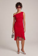 Aymmetrical Ruched Midi Dress