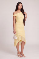 Aymmetrical Ruched Midi Dress