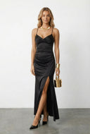 Side Slit Lace-Up Ruched Maxi Dress
