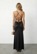 Side Slit Lace-Up Ruched Maxi Dress