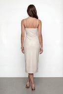 Square Neck Faux Leather Midi Dress