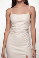 Square Neck Faux Leather Midi Dress