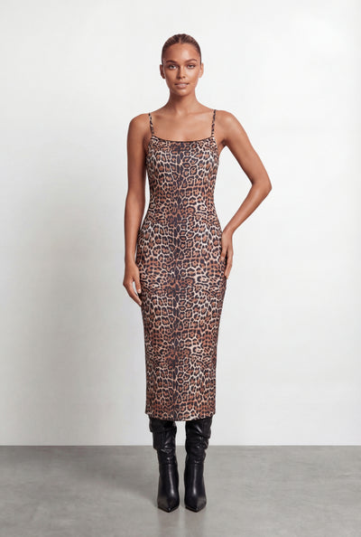 Journi Leopard Scalloped Square Neck Cami Dress