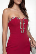 Mesh Detail Strapless Mermaid Cocktail Dress