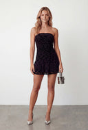 Celia Leopard Velvet Burnout Strapless Mini Dress