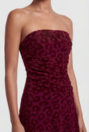 Celia Leopard Velvet Burnout Strapless Mini Dress