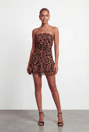 Celia Leopard Velvet Burnout Strapless Mini Dress