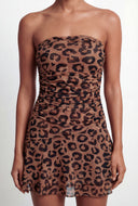 Celia Leopard Velvet Burnout Strapless Mini Dress