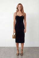 Lace Trim Velvet Bustier Midi Dress