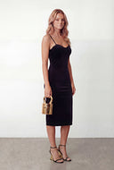 Lace Trim Velvet Bustier Midi Dress
