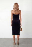 Lace Trim Velvet Bustier Midi Dress