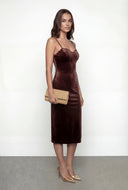 Lace Trim Velvet Bustier Midi Dress