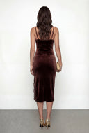 Lace Trim Velvet Bustier Midi Dress