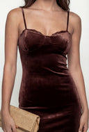 Lace Trim Velvet Bustier Midi Dress