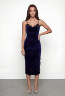 Lace Trim Velvet Bustier Midi Dress