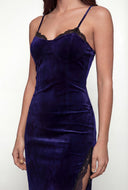 Lace Trim Velvet Bustier Midi Dress