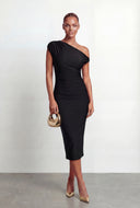 Ruched One Shoulder Midi Dress
