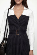 Mazie Pinstripe Color Block Belted Blazer Dress