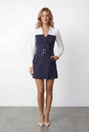Mazie Pinstripe Color Block Belted Blazer Dress